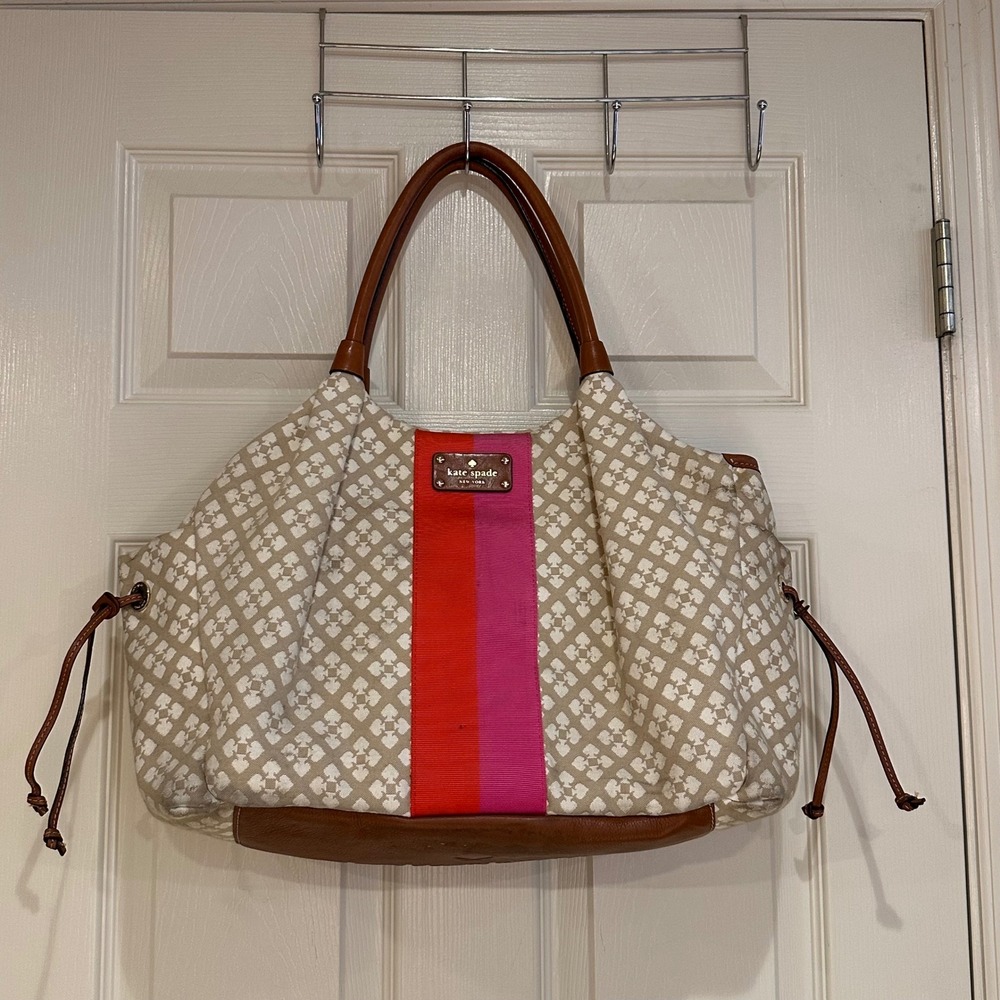 Kate Spade New York Spade Clover Diaper Bag Tote Changing Pad Tan Pink